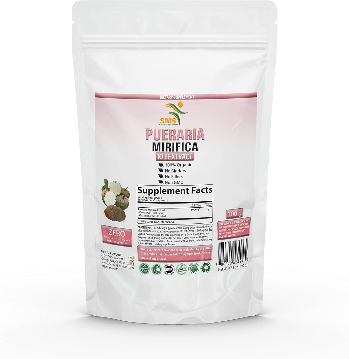 Organic Pueraria Mirifica Powder 100g Extract - Women's Health Supplement | Non GMO, Gluten Free | SMS