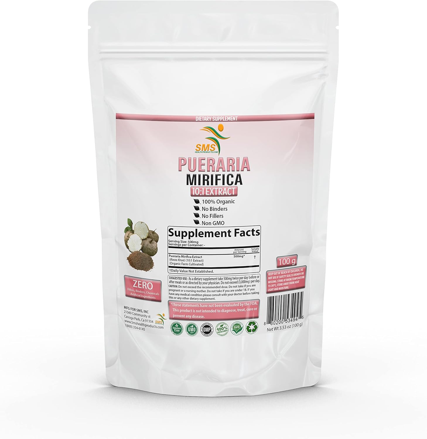Organic Pueraria Mirifica Powder 100g Extract - Women's Health Supplement | Non GMO, Gluten Free | SMS