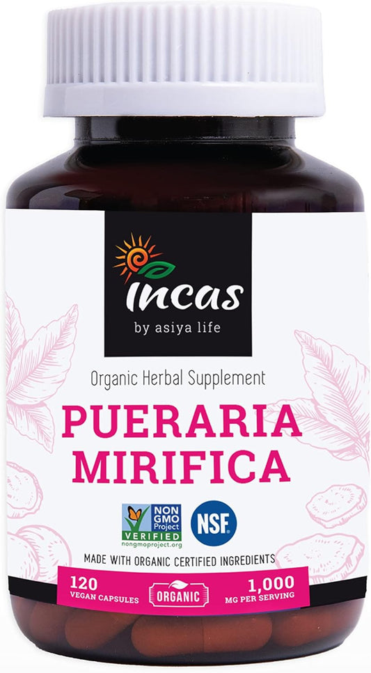Organic Pueraria Mirifica Root Extract Capsules - Promotes Women's Health - Non GMO Vegan - Thai INCAS Herbal Supplement