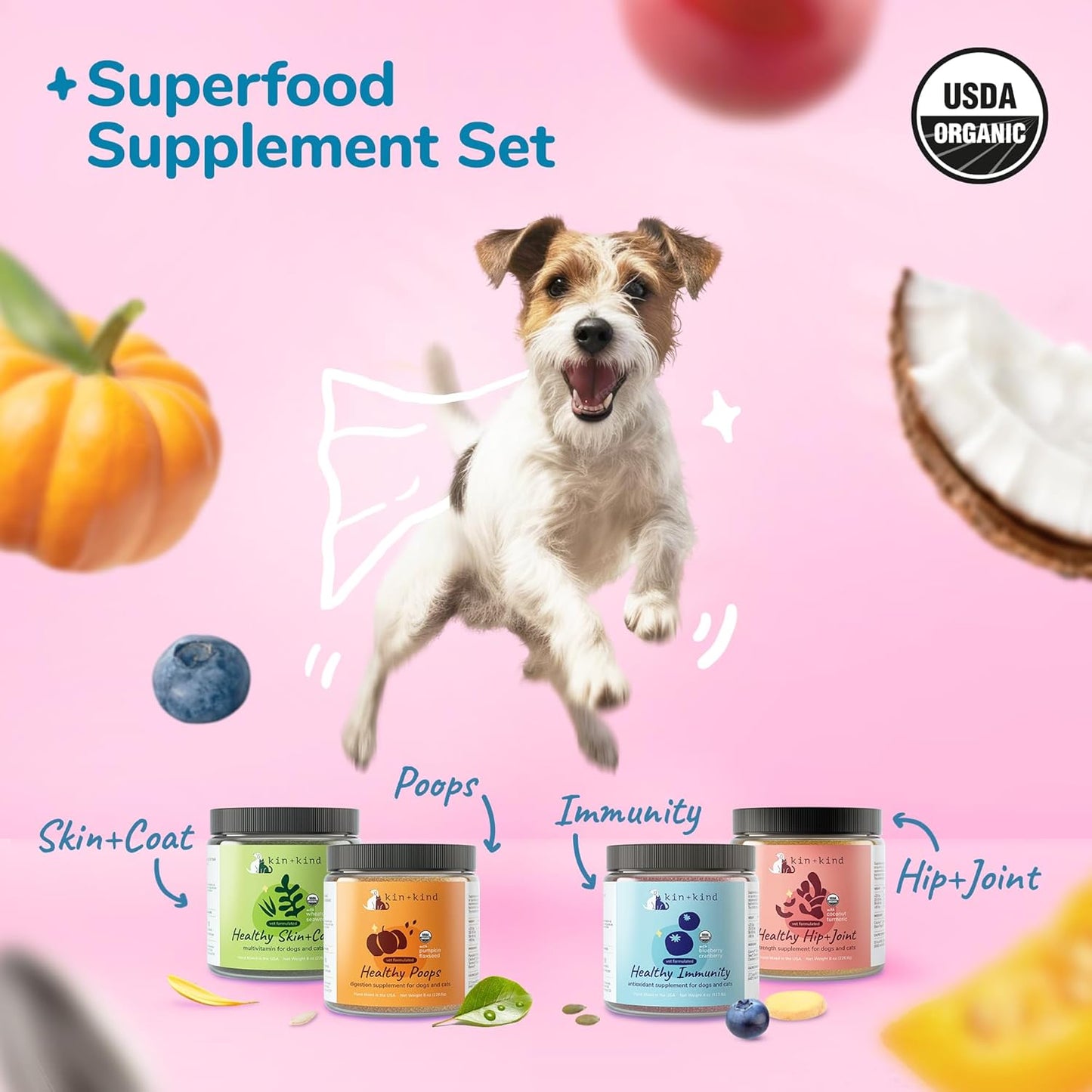 Organic Pumpkin Boost Fiber for Dogs & Cats - Supports Digestive Health - Flax Seed, Ginger, Turmeric, Coconut - Made in USA - Small 4oz Set