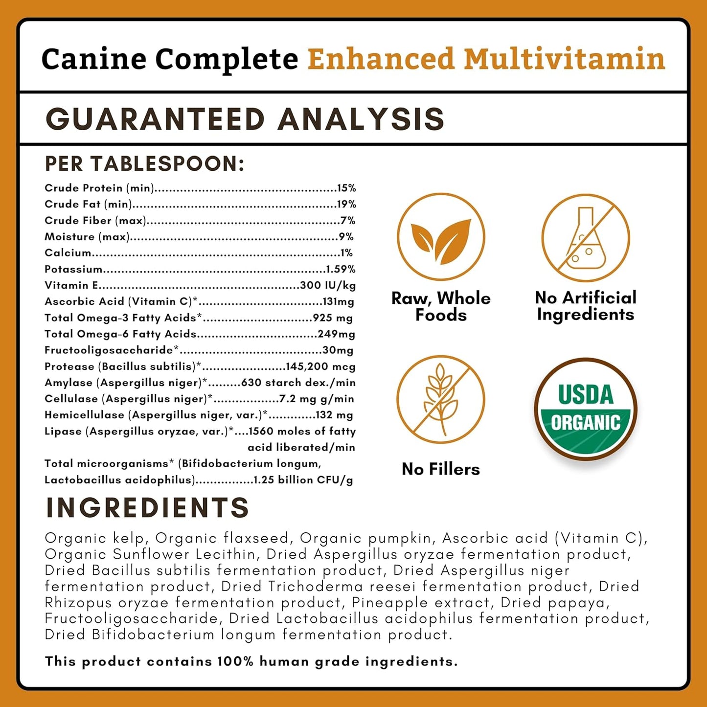 Organic Pumpkin Dog Vitamins & Supplements - Wholistic Canine Complete - 8 Oz - Probiotics & Fiber - Digestion, Skin & Coat Health