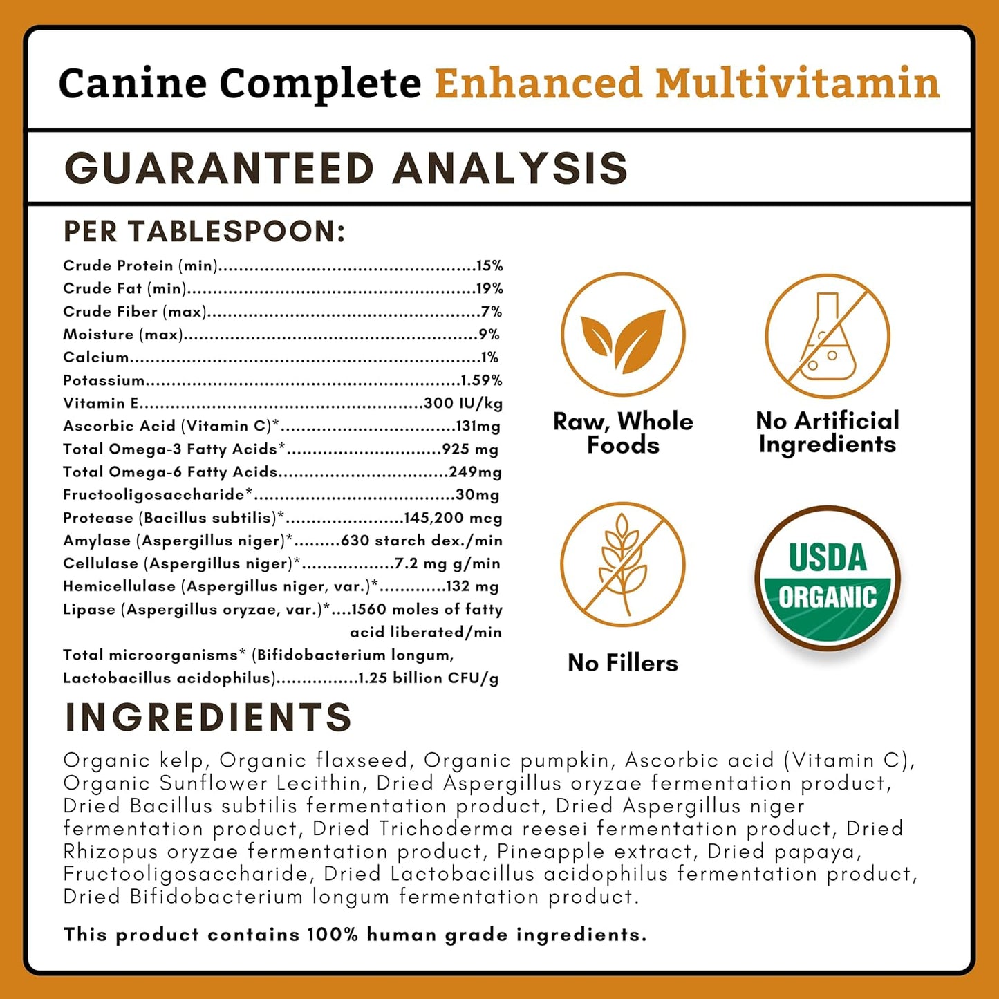 Organic Pumpkin Dog Vitamins & Supplements - Wholistic Canine Complete - 2 Lb - Promotes Digestion, Skin & Coat Health - Multivitamin with Probiotics & Fiber for Dogs