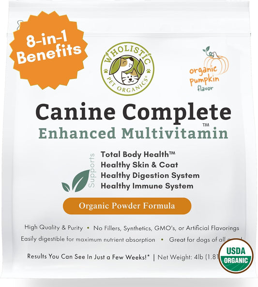 Organic Pumpkin Dog Vitamins & Supplements for Digestive, Skin & Coat Health - 4 Lb - Wholistic Pet Organics Canine Complete