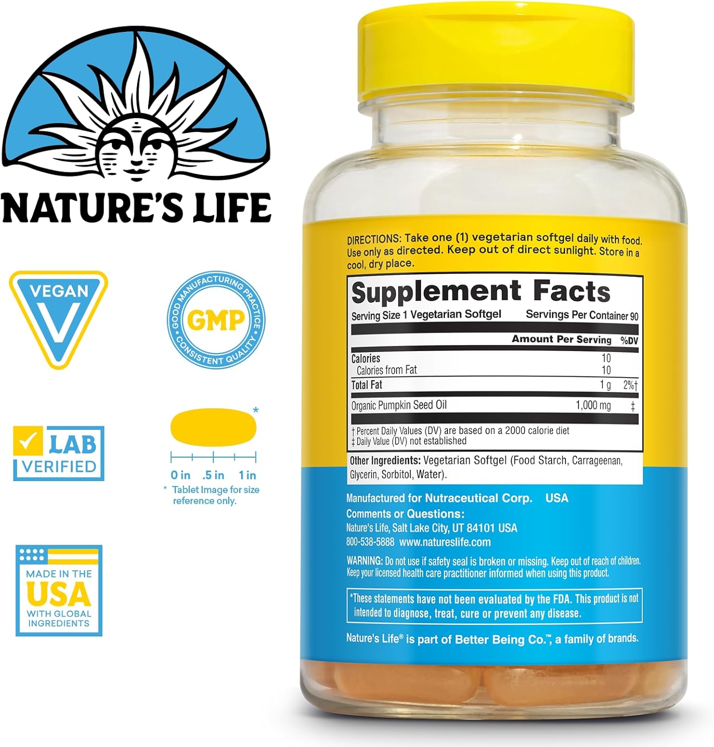 Organic Pumpkin Seed Oil Supplement - Rich in Omega 3, 6 Essential Fatty Acids and Antioxidants - Cold Pressed, Vegan Softgels - 90 Servings, 60-Day Guarantee