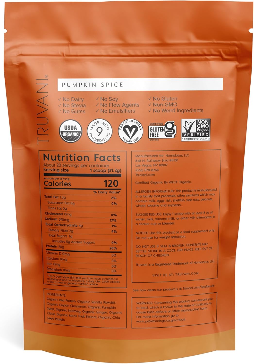 Organic Pumpkin Spice Vegan Pea Protein Powder | 20g Plant-Based Protein | 20 Servings | Keto-Friendly | Gluten & Dairy Free | Low Carb | No Sugar Added - BoostGo Australia