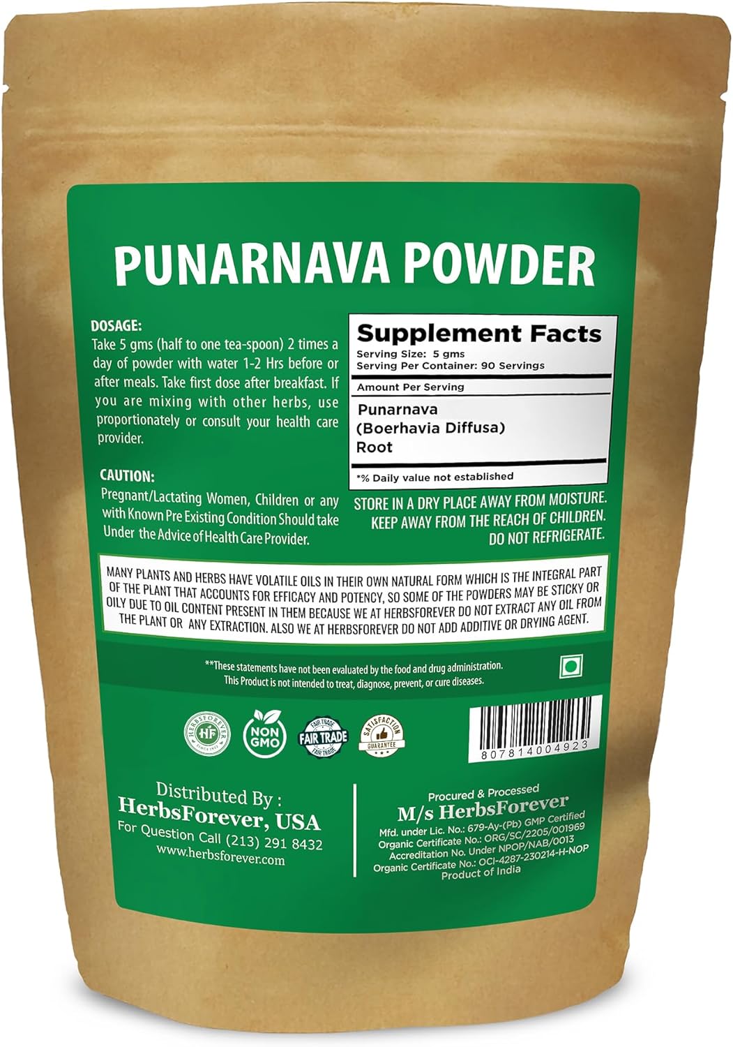 Organic Punarnava Powder - Boerhaavia Diffusa Supplement for Wellness - 454 GMS - Non-GMO, Vegan Ayurvedic Herbal Formula