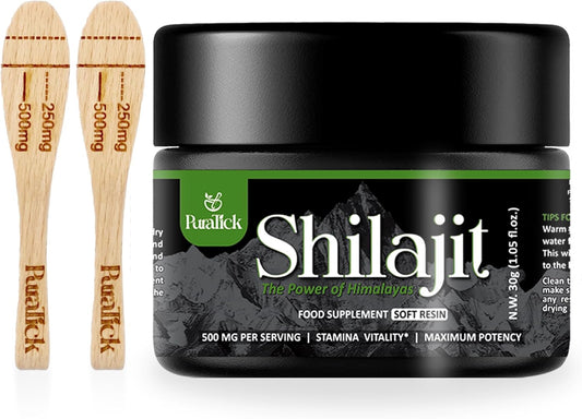 Organic PuraTick Shilajit Resin 30g - Pure Himalayan Supplement with Fulvic Acid & 85+ Minerals - Boost Energy, Immunity, Brain Power - 100% Natural Blend - 30 Grams