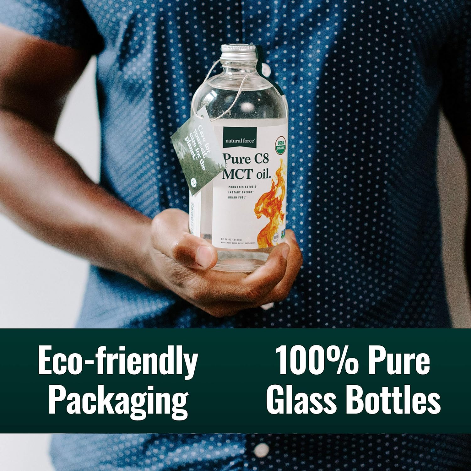 Organic Pure C8 & Full Spectrum MCT Oil - USDA Certified, Non-GMO, 100% Pure Coconut MCTs - Keto, Paleo, Vegan, Kosher - 32 Oz & 16 Oz Glass Bottles