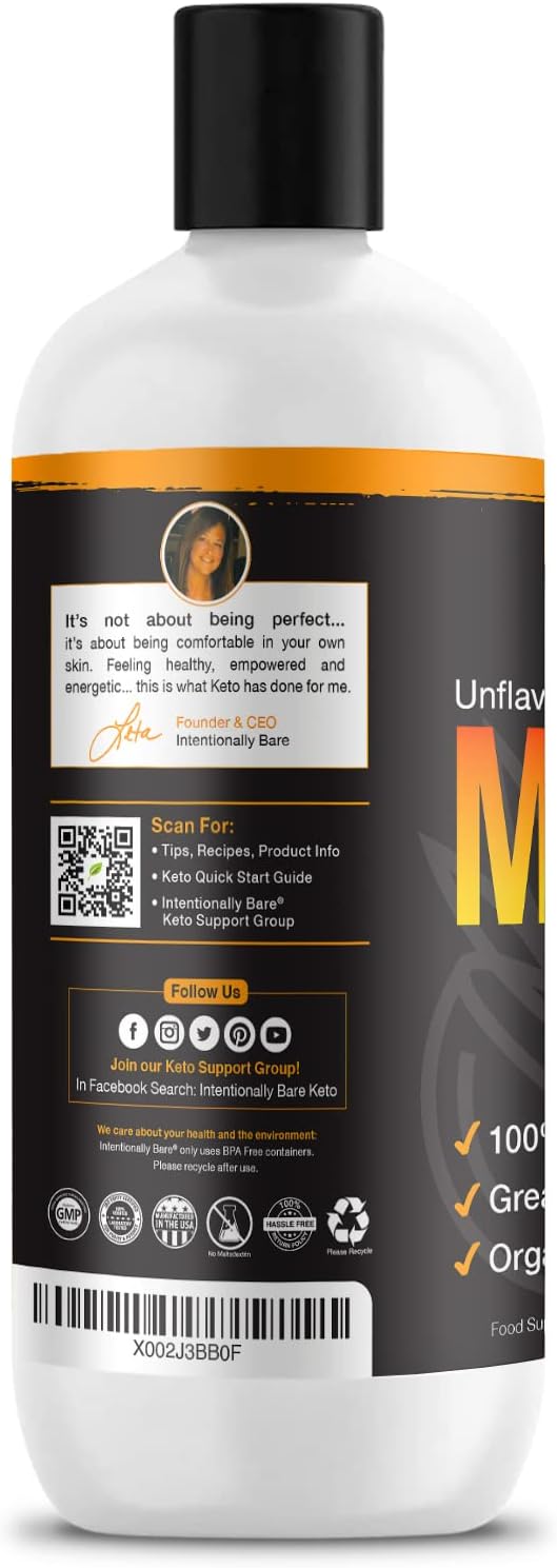 Organic Pure C8 MCT Oil for Keto & Paleo Diet - Unflavored Brain Octane MCT Oil - Ideal for Bulletproof Coffee, Shakes & Salads - 100% Pure 16oz Bottle