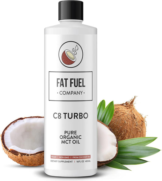 Organic Pure C8 MCT Oil from Coconuts - Keto Energy and Focus Supplement - 16 oz by The Fat Fuel Company