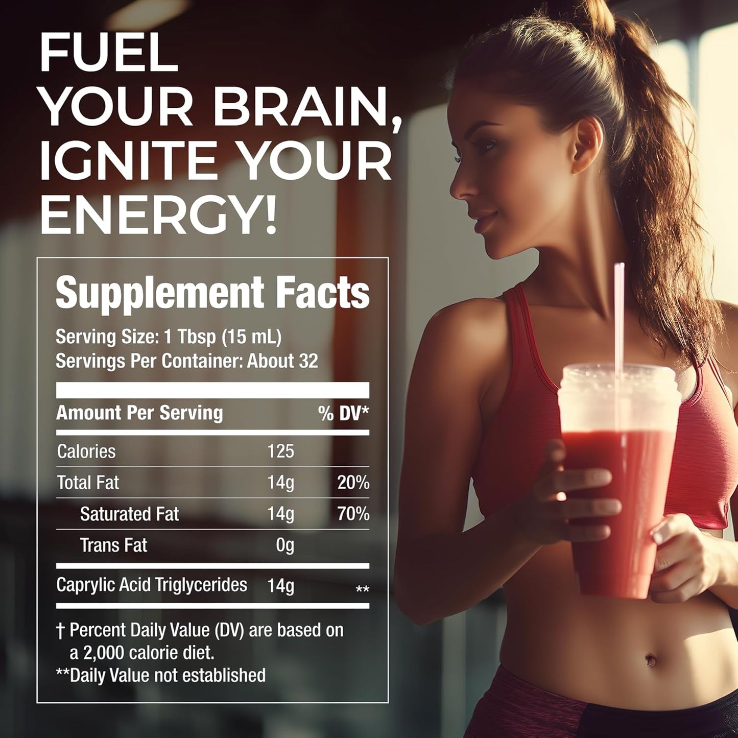 Organic Pure C8 MCT Oil from Coconuts - Keto Energy and Focus Supplement - 16 oz by The Fat Fuel Company