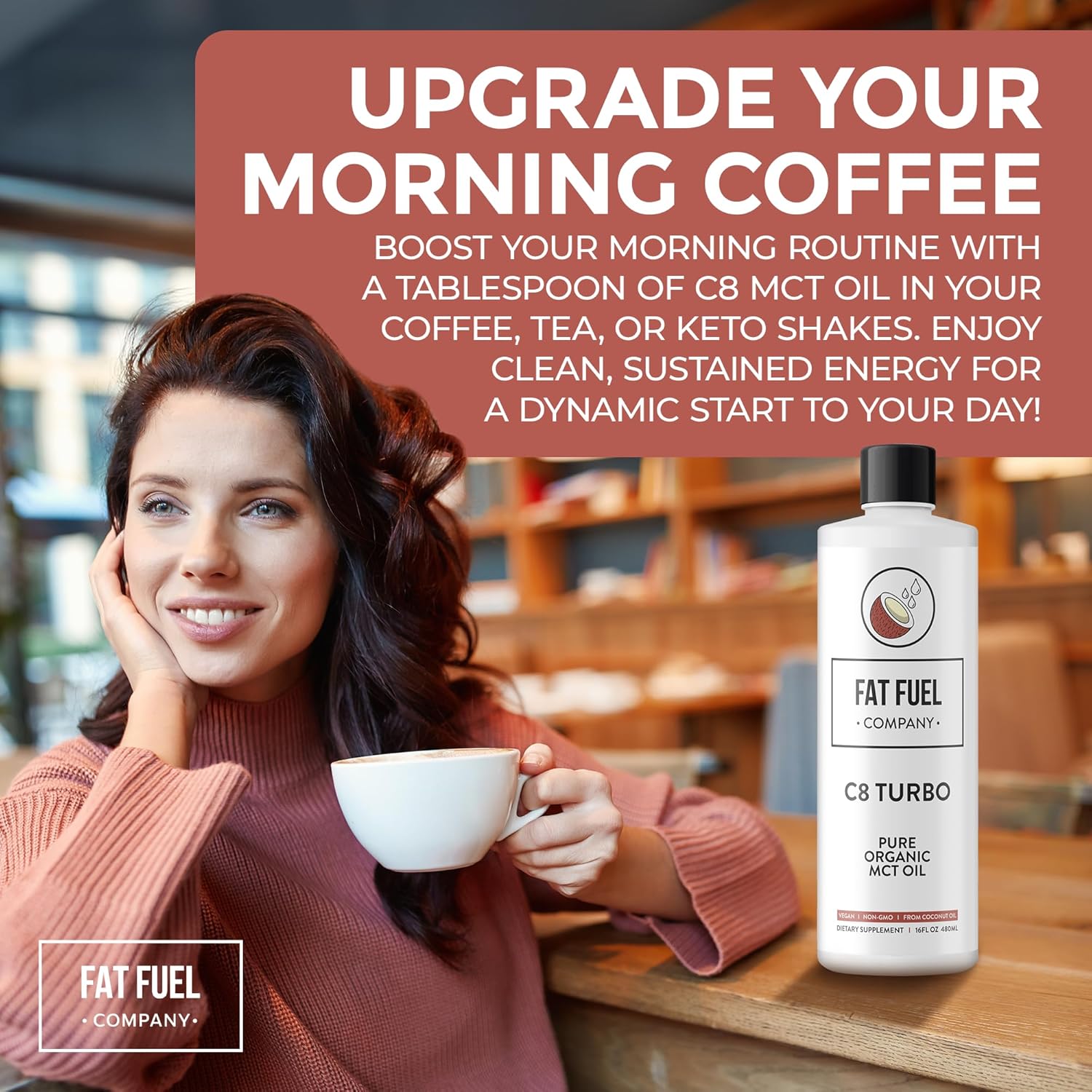 Organic Pure C8 MCT Oil from Coconuts - Keto Energy and Focus Supplement - 16 oz by The Fat Fuel Company