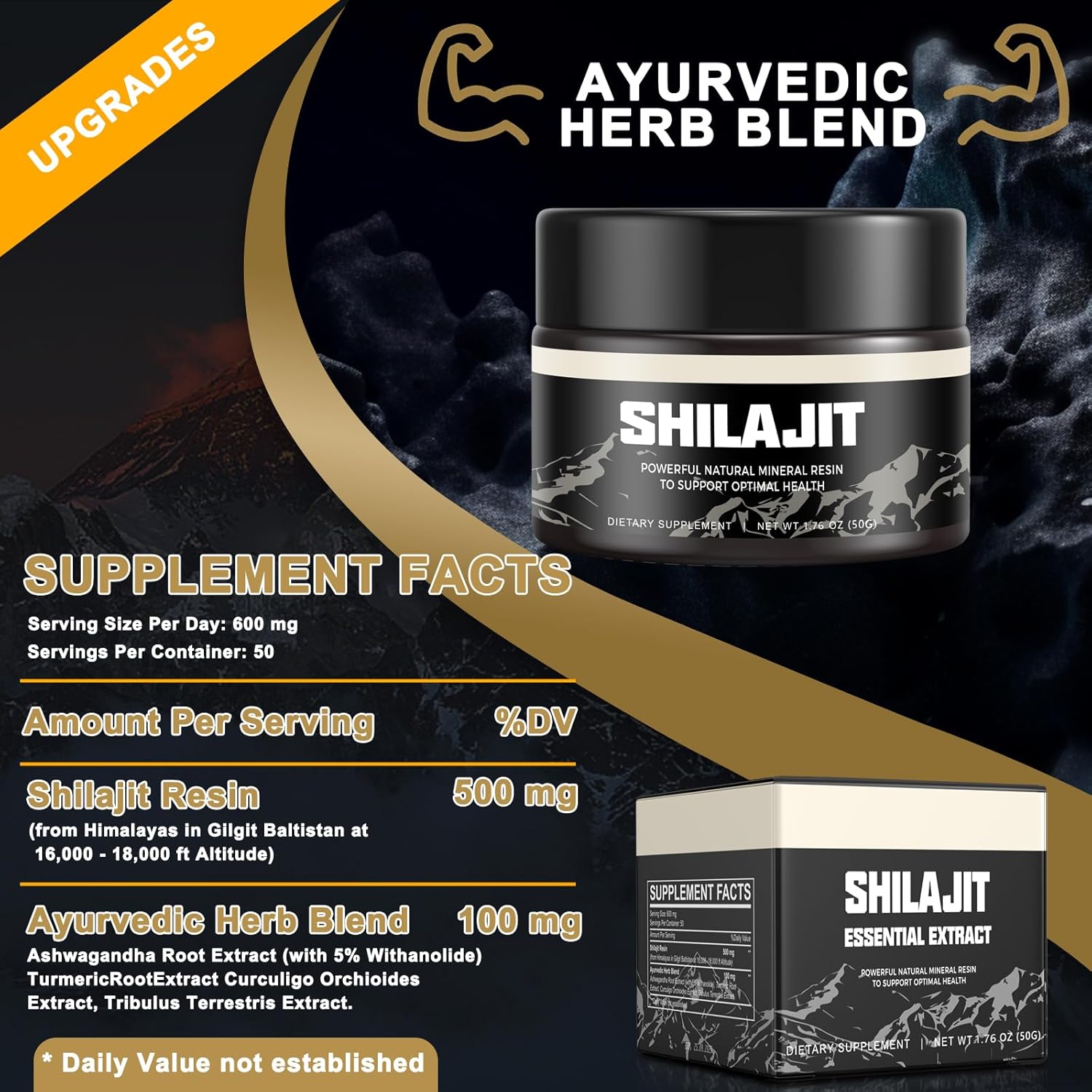 Organic Pure Himalayan Gold Grade Shilajit Resin Supplement - 100% Natural with 85+ Trace Minerals & Fulvic Acid - Boost Energy & Immunity - 50g (1 Pack)