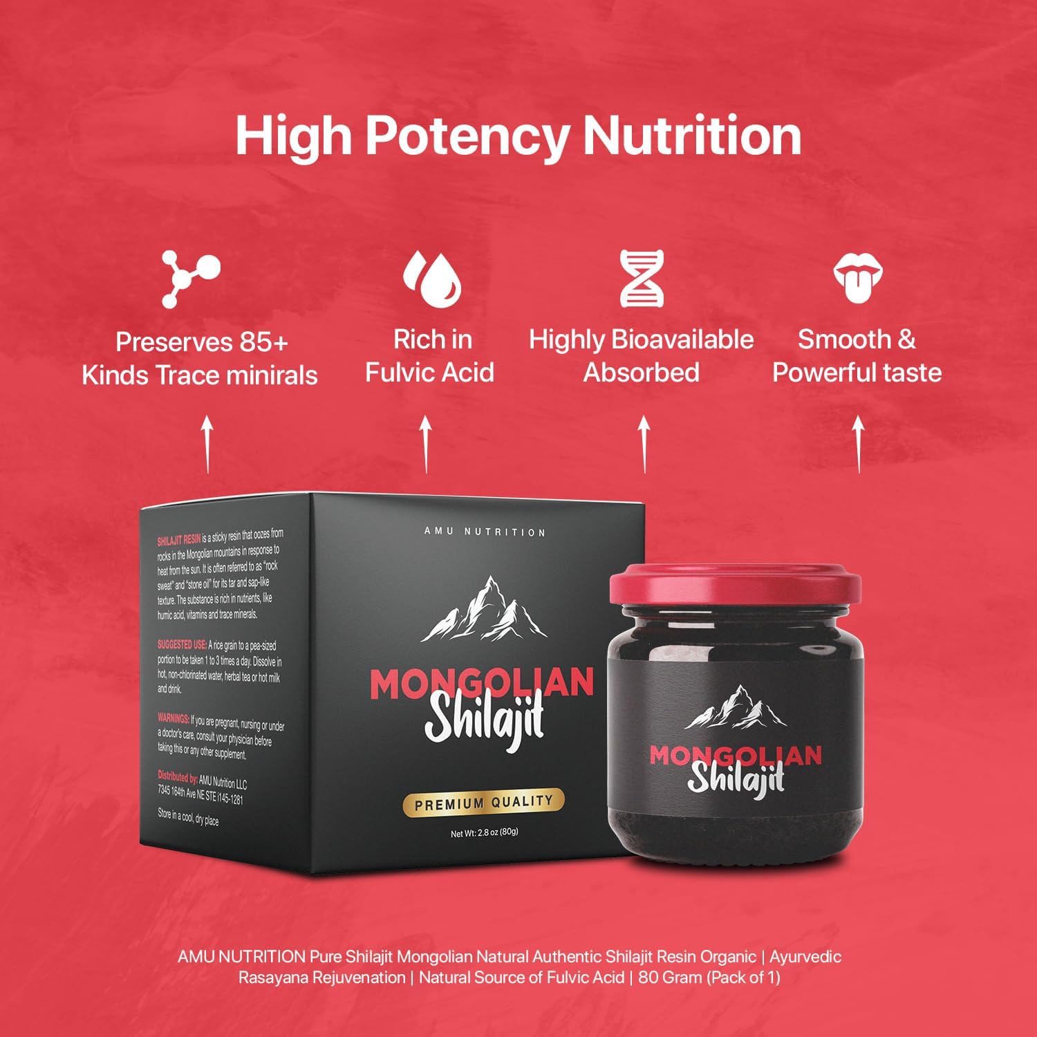 Organic Pure Himalayan Shilajit from Mongolia - Rich in Fulvic Acid Trace Minerals - 80g