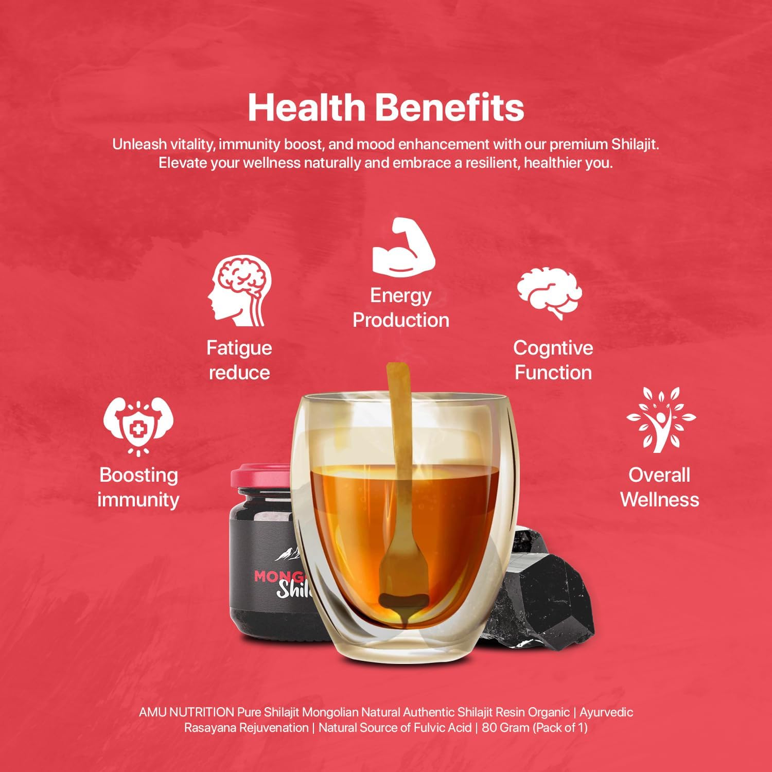 Organic Pure Himalayan Shilajit from Mongolia - Rich in Fulvic Acid Trace Minerals - 80g