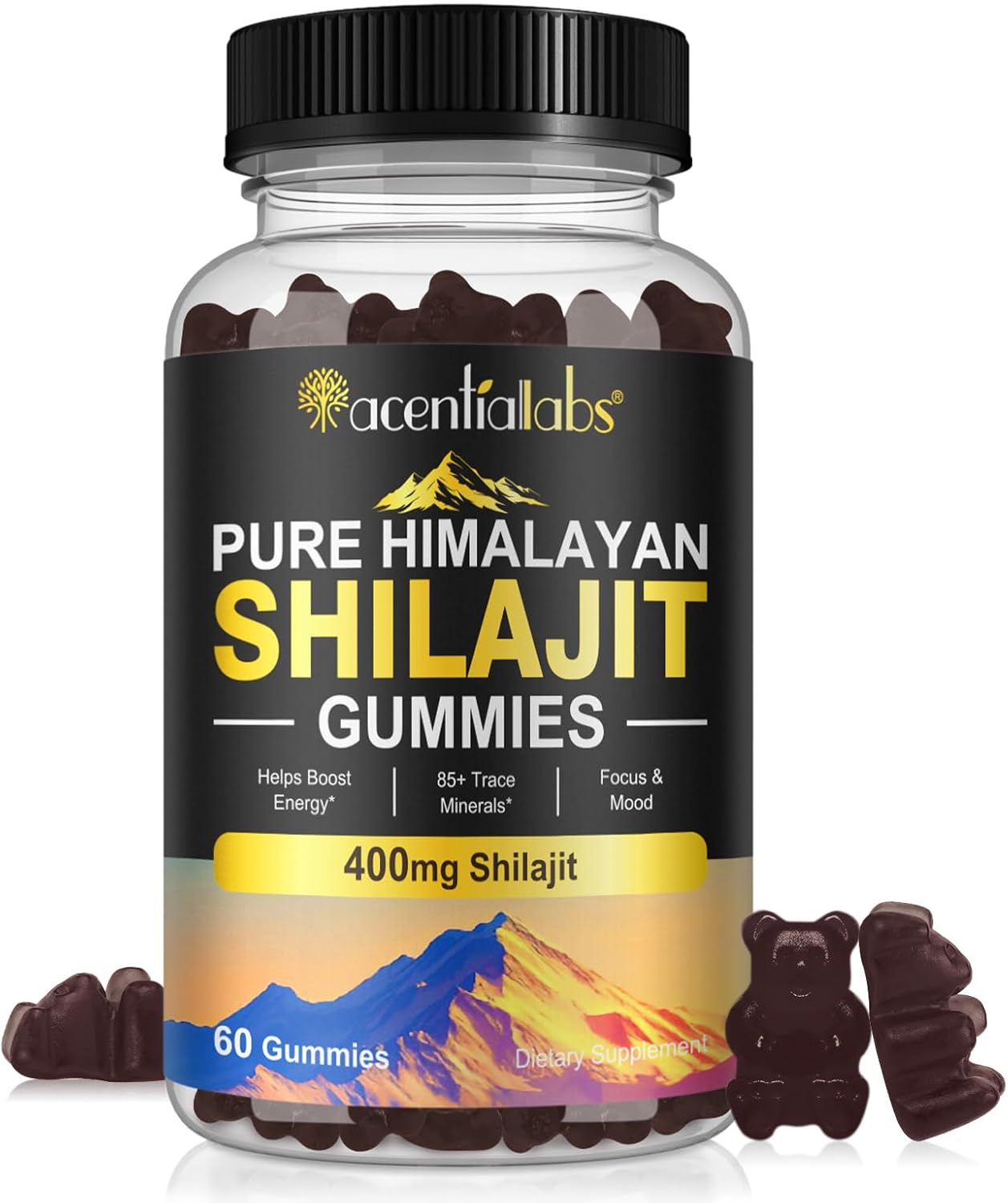 Organic Pure Himalayan Shilajit Gummies with Fulvic Acid & Minerals - 60 Gummy Pack for Men & Women, Non-GMO Formula