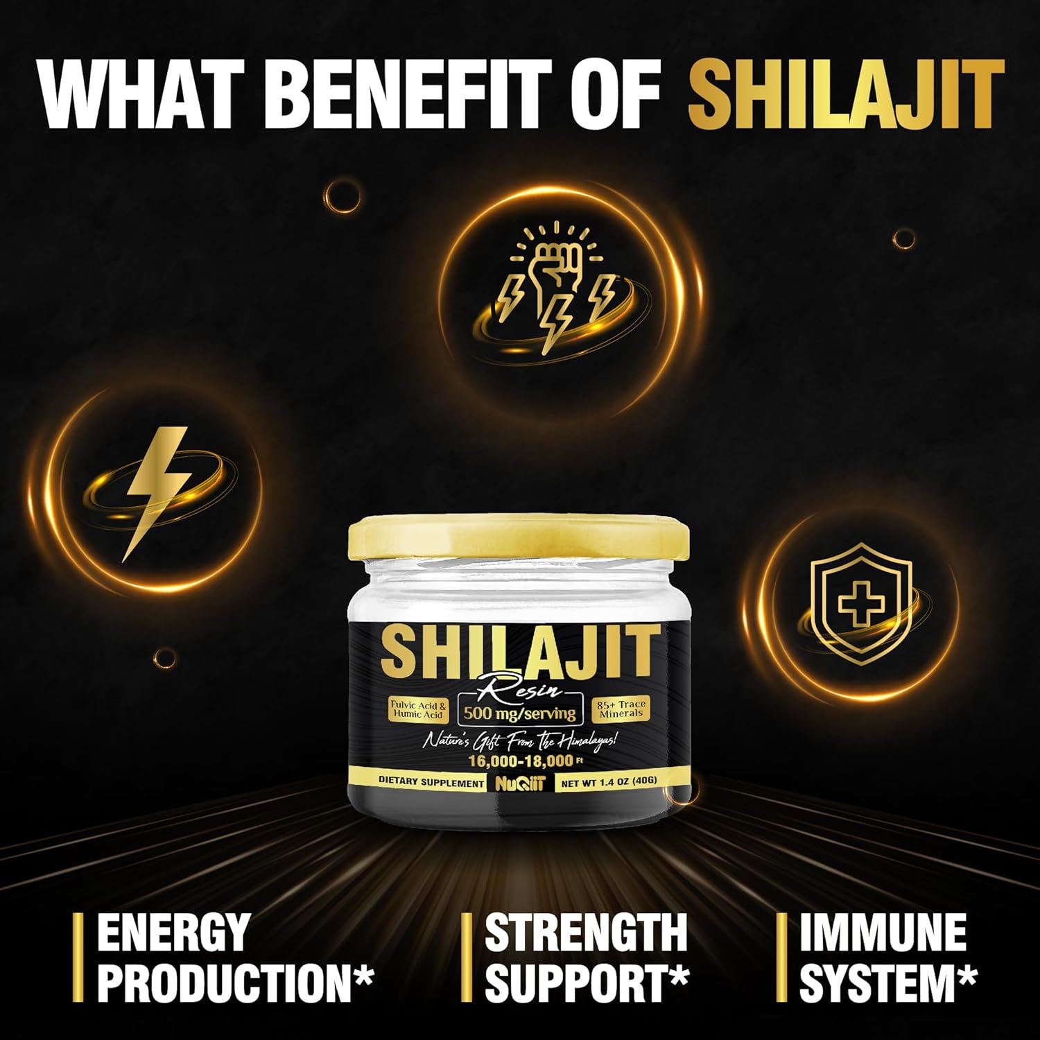 Organic Pure Himalayan Shilajit Resin - 40g for 80 Servings - 500mg with Fulvic Acid & 85+ Minerals - Immune Support & Energy Boost
