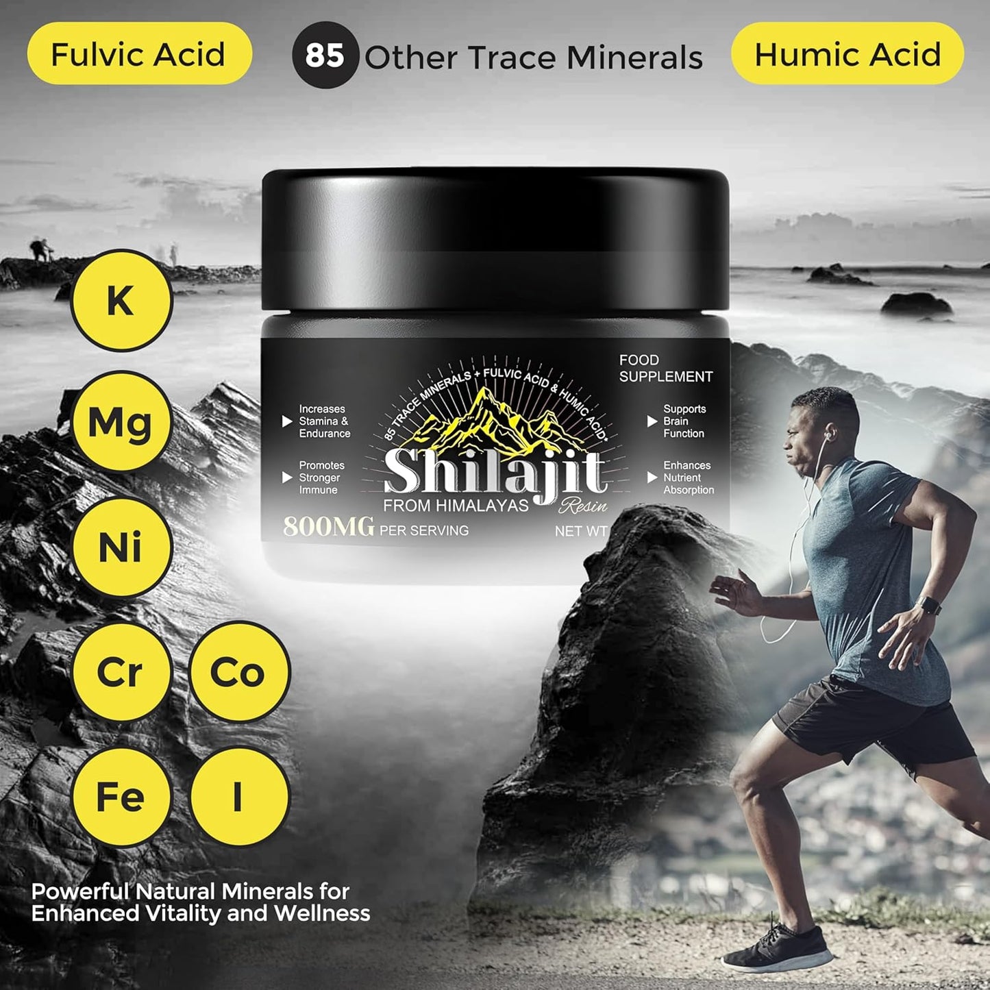 Organic Pure Himalayan Shilajit Resin - 800mg Potency, 60g (1 Pack) || Natural Shilajit for Women & Men || Includes 85+ Trace Minerals, Fulvic Acid & Humic Acid