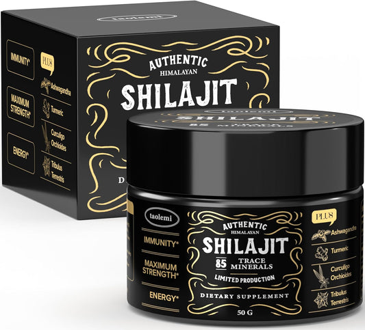 Organic Pure Himalayan Shilajit Resin - 85+ Trace Minerals & Fulvic Acid - Energy & Immune Support - Men & Women - Gold Grade - 800MG - 60+ Servings