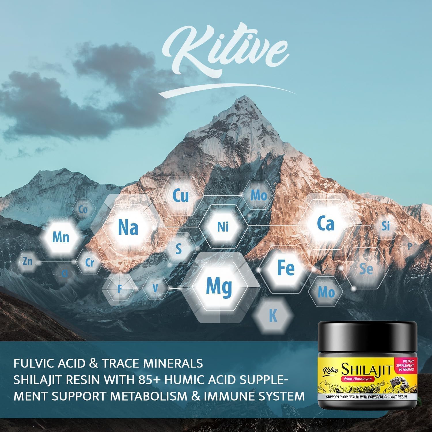 Organic Pure Himalayan Shilajit Resin 30g - Golden Level Supplement for Energy & Immune Support with 85+ Trace Minerals & Fulvic Acid for Men and Women by KITIVE