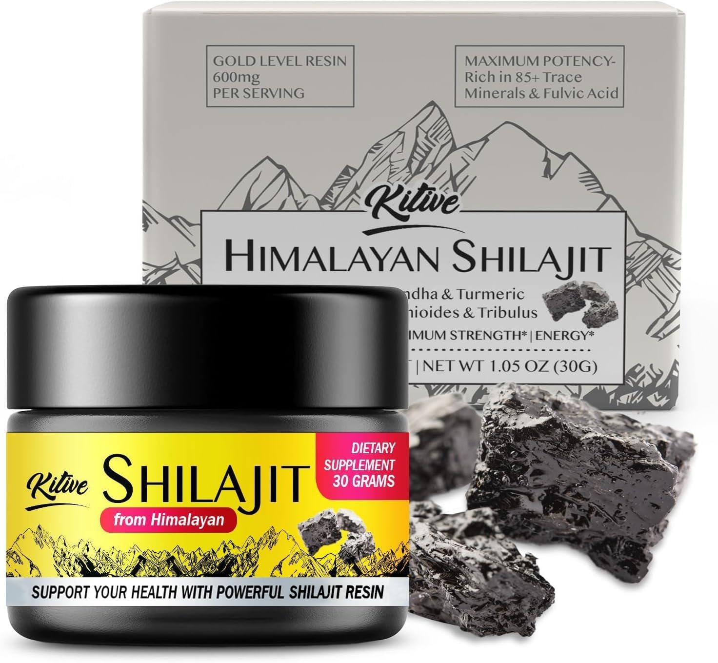 Organic Pure Himalayan Shilajit Resin 30g - Golden Level Supplement for Energy & Immune Support with 85+ Trace Minerals & Fulvic Acid for Men and Women by KITIVE