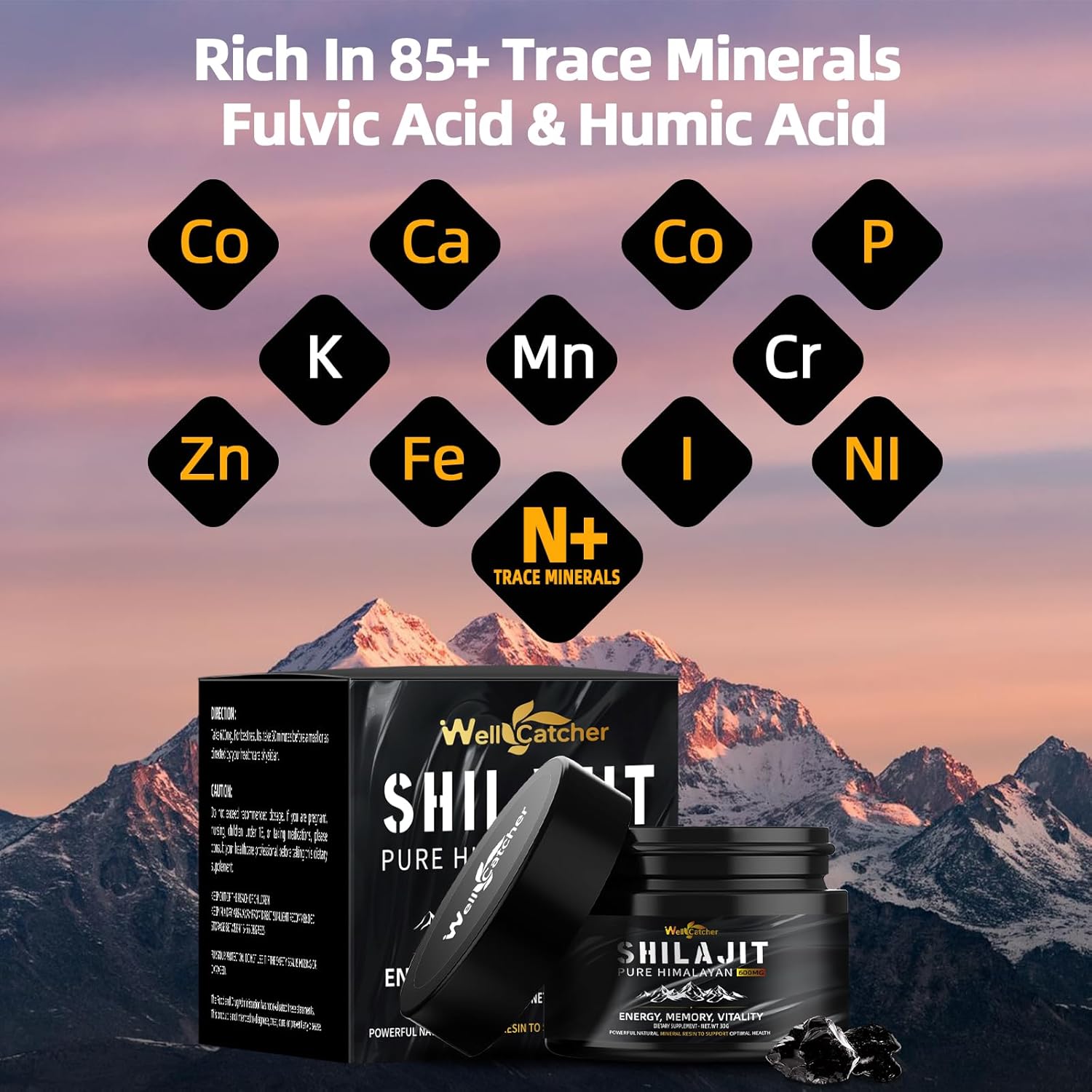 Organic Pure Himalayan Shilajit Resin Supplement 600MG for Energy and Immunity - Rich in 85+ Trace Minerals and 75%+ Fulvic Acid - 50 Servings for Men and Women