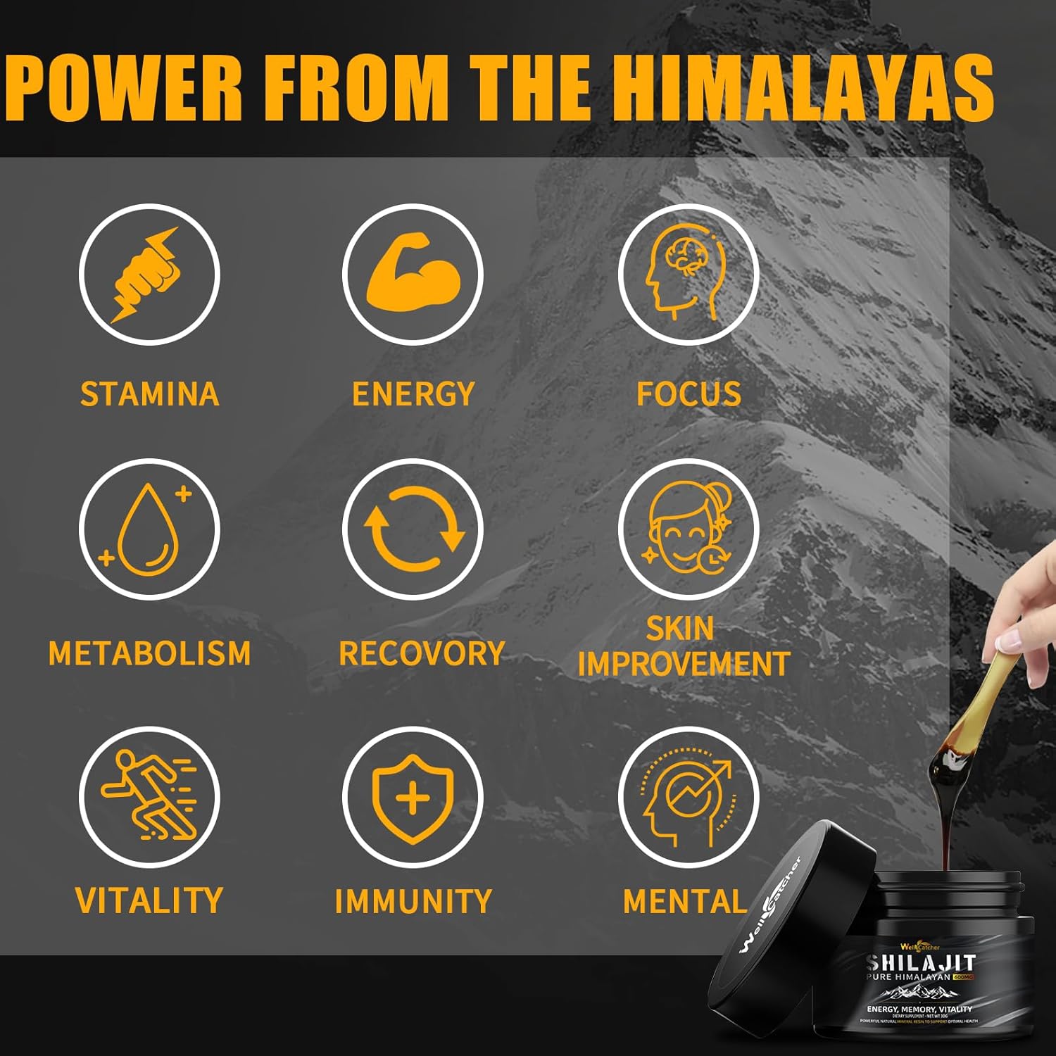 Organic Pure Himalayan Shilajit Resin Supplement 600MG for Energy and Immunity - Rich in 85+ Trace Minerals and 75%+ Fulvic Acid - 50 Servings for Men and Women