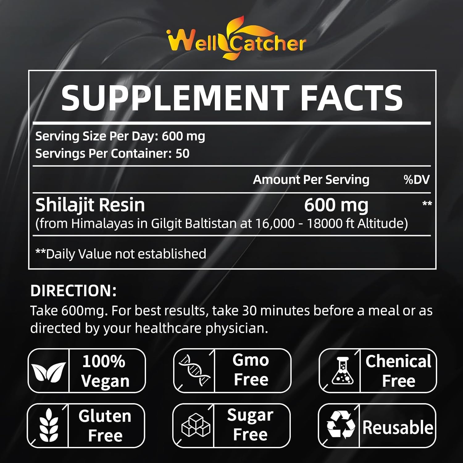 Organic Pure Himalayan Shilajit Resin Supplement 600MG for Energy and Immunity - Rich in 85+ Trace Minerals and 75%+ Fulvic Acid - 50 Servings for Men and Women