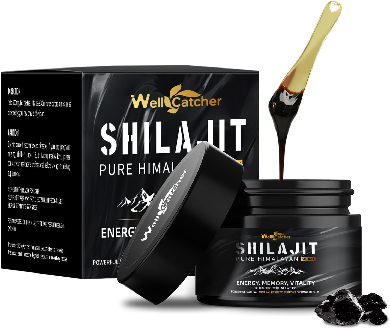 Organic Pure Himalayan Shilajit Resin Supplement 600MG for Energy and Immunity - Rich in 85+ Trace Minerals and 75%+ Fulvic Acid - 50 Servings for Men and Women