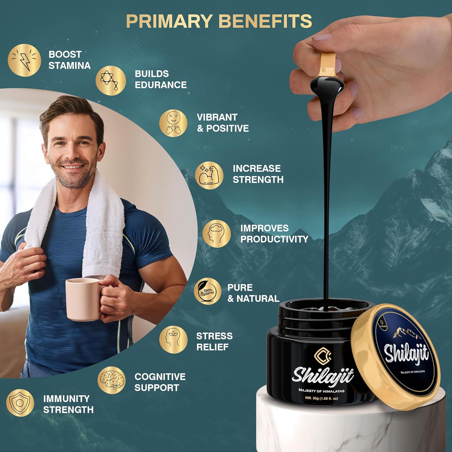 Organic Pure Himalayan Shilajit Resin Supplement | Rich in 85+ Trace Minerals & 67% Fulvic Acid | Boost Energy, Vitality, Detox | Vegan, Non-GMO | Lab Tested | 30g