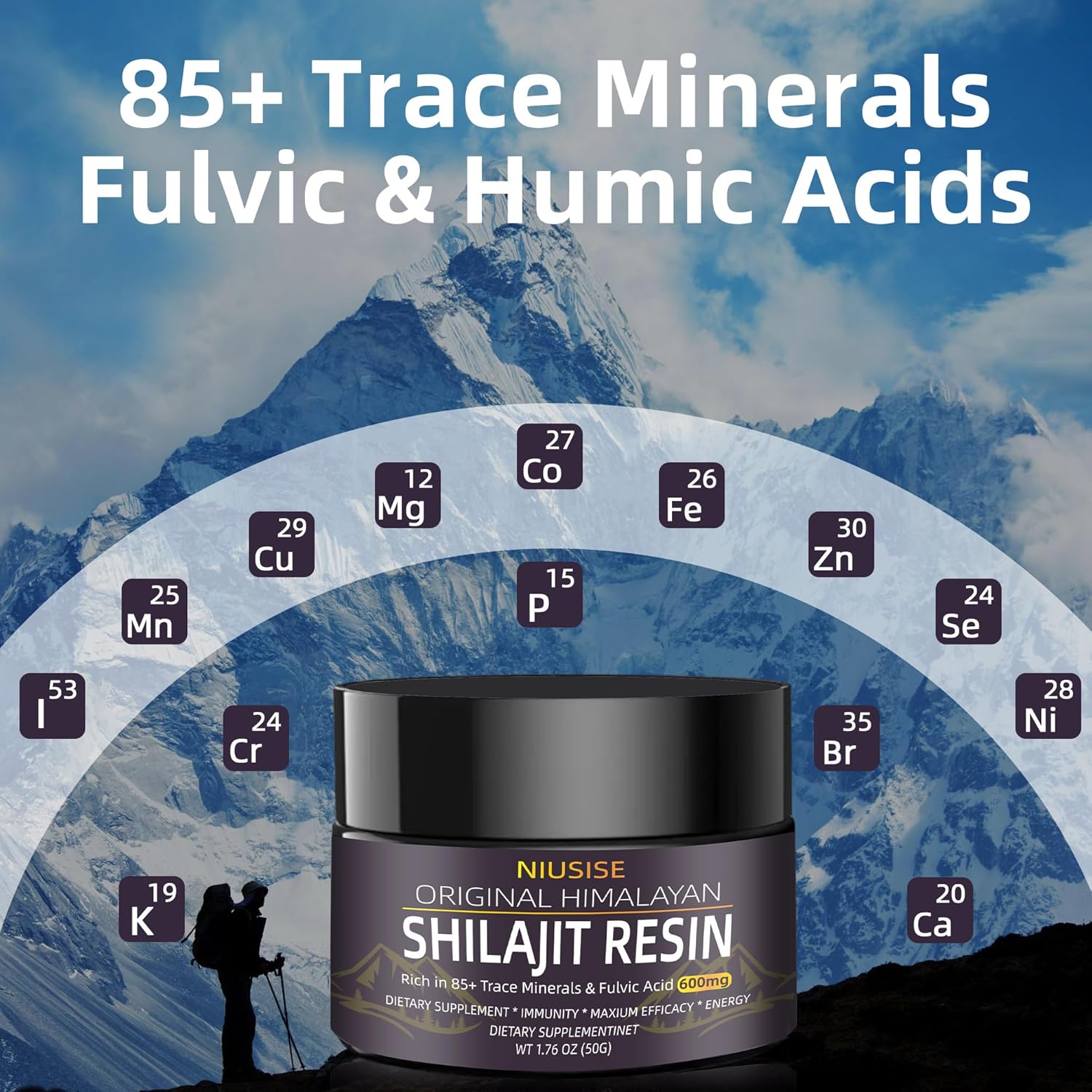 Organic Pure Himalayan Shilajit Supplement - 600mg, 50g Resin, Gold Grade Energy Support - 1 Pack