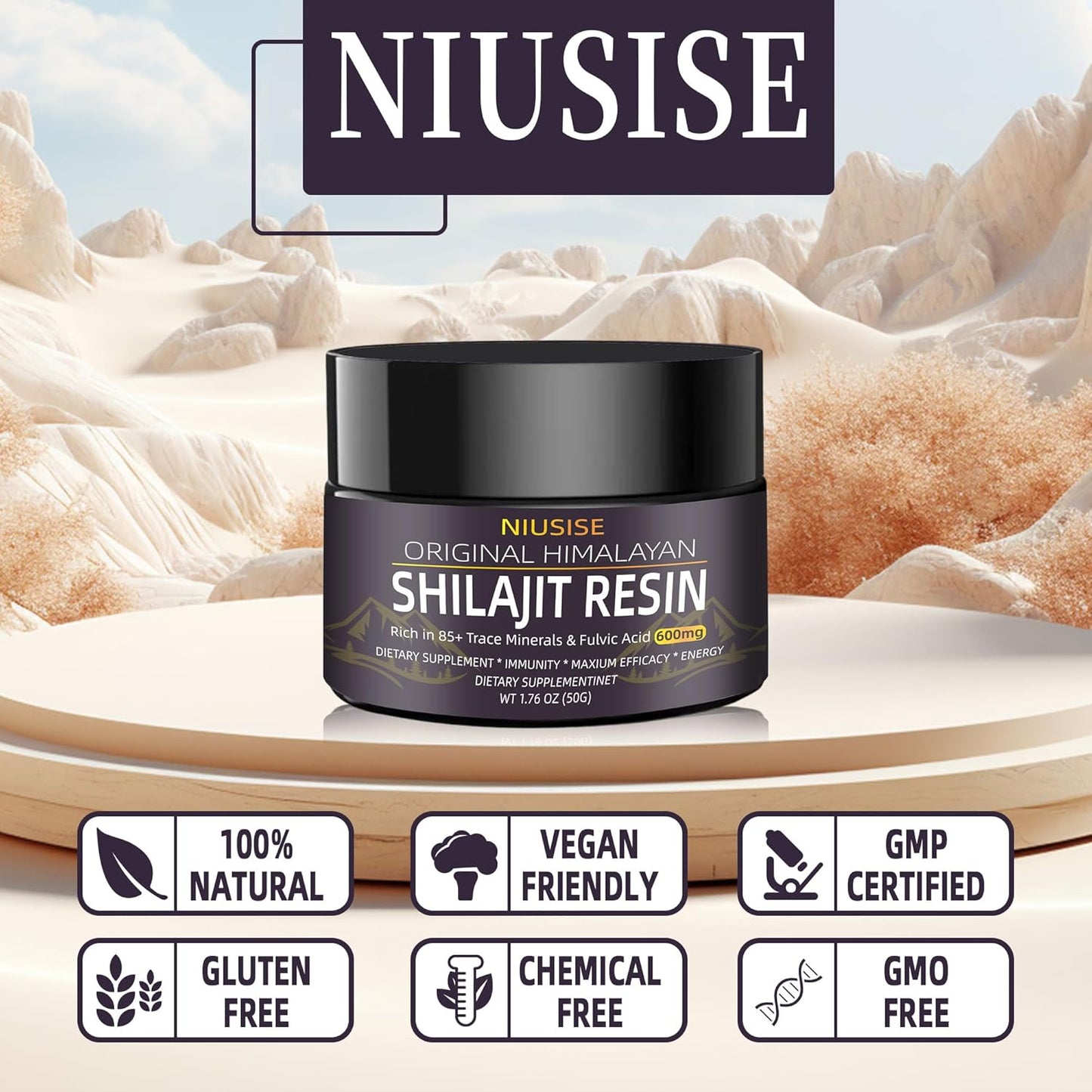 Organic Pure Himalayan Shilajit Supplement - 600mg, 50g Resin, Gold Grade Energy Support - 1 Pack