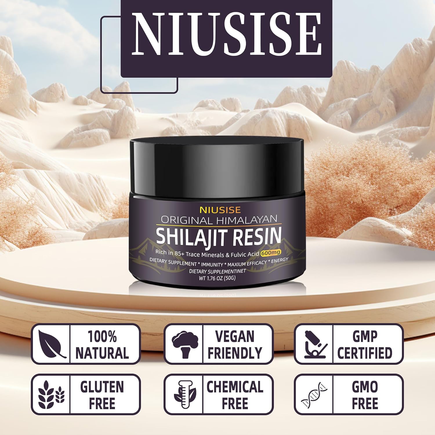 Organic Pure Himalayan Shilajit Supplement - 600mg, 50g Resin, Gold Grade Energy Support - 1 Pack