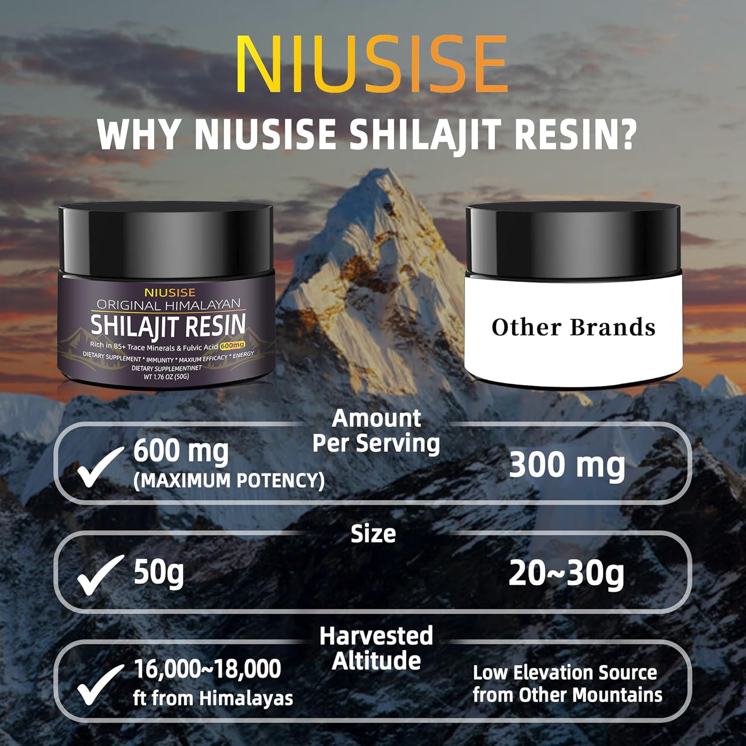 Organic Pure Himalayan Shilajit Supplement - 600mg, 50g Resin, Gold Grade Energy Support - 1 Pack
