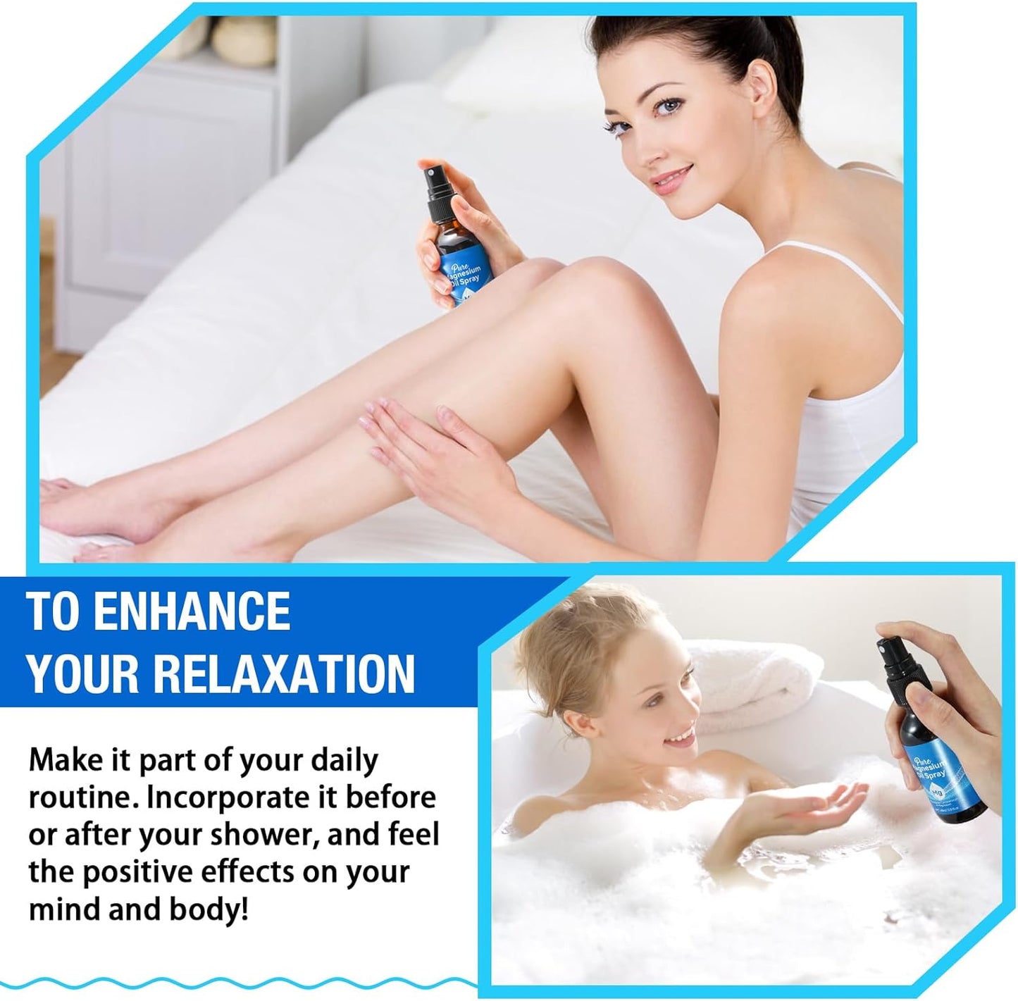 Organic Pure Magnesium Oil Spray 2 Pack for Feet, Topical Magnesium in Glass Bottle - Non-GMO Body Spray, Easy Absorption