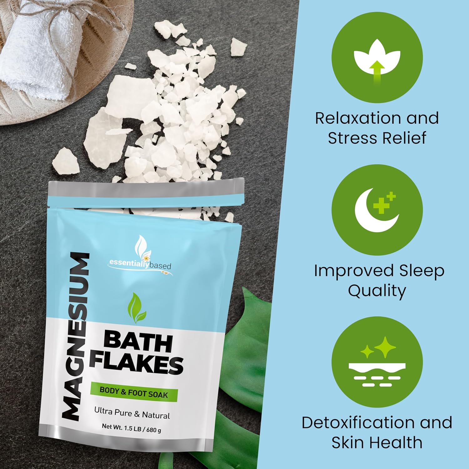 Organic Pure Magnesium Oil Spray and Flakes for Essential Mineral Boost