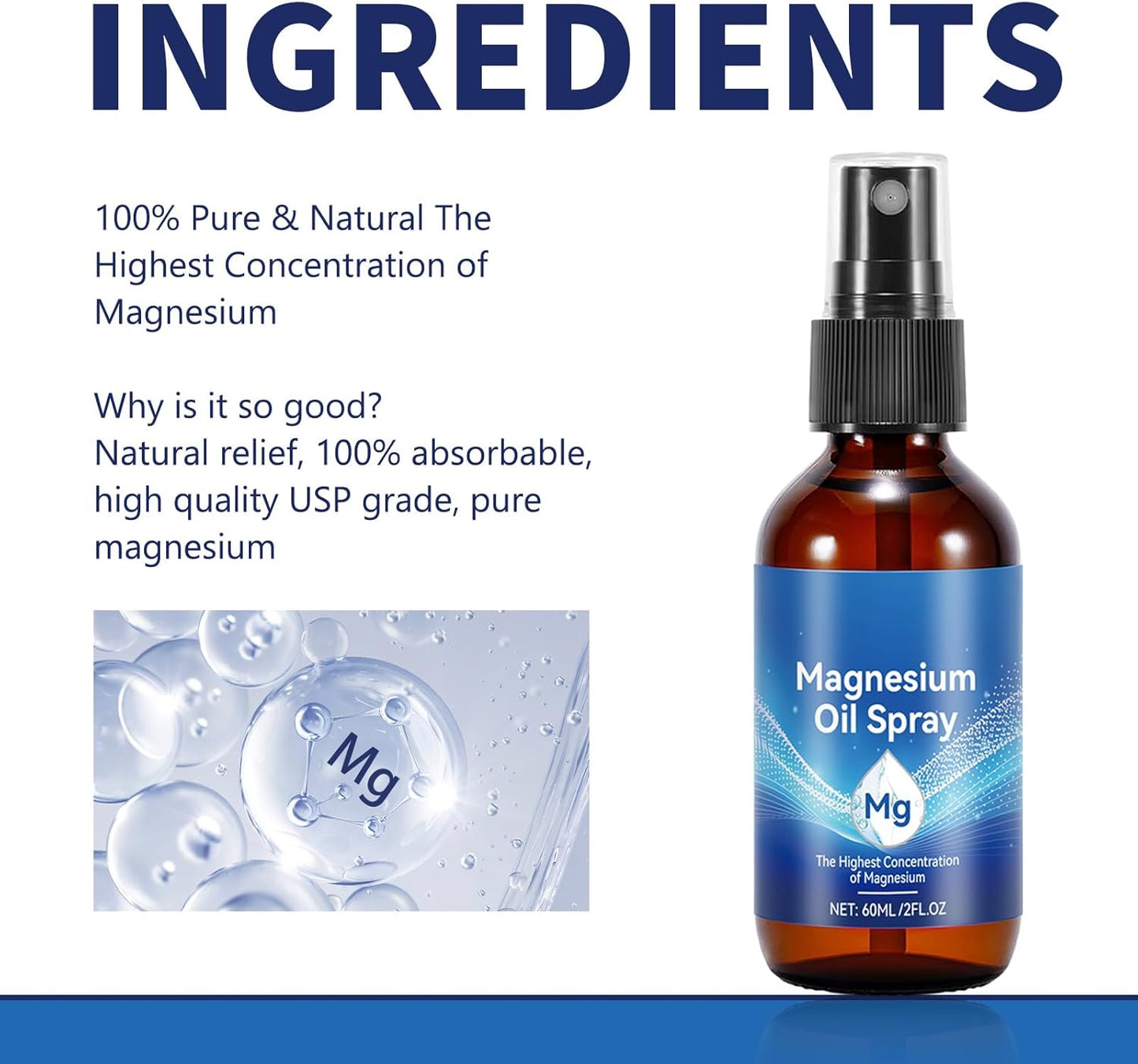 Organic Pure Magnesium Oil Spray for Joint Health & Sleep Support - Fast Absorption, No Unhealthy Minerals - Easy to Use