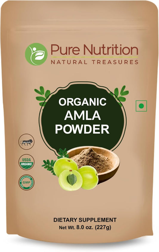 Organic Pure Nutrition Amla Powder - 8 OZ (227g) | Indian Gooseberry for Immunity, Skin & Hair | USDA Organic & Non-GMO