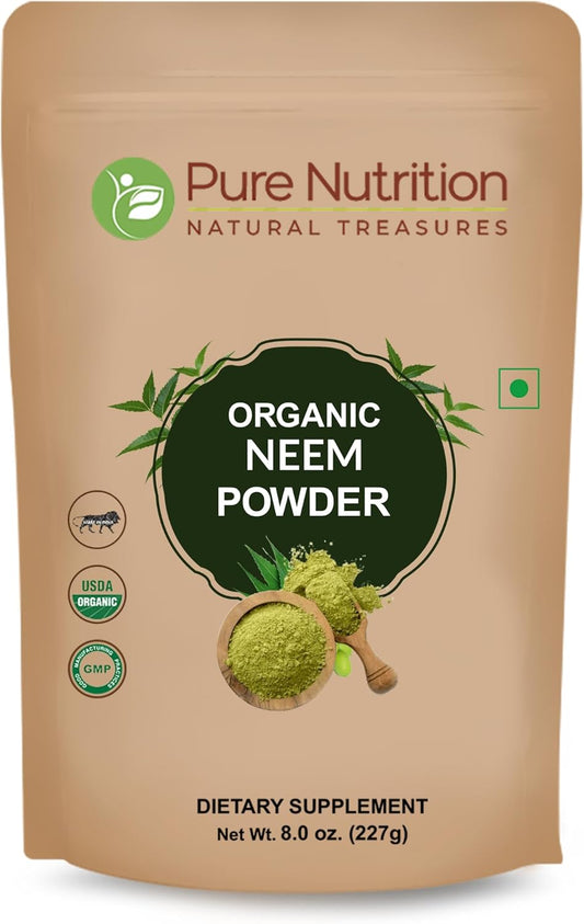 Organic Pure Nutrition Neem Powder - 8 OZ (227g) | USDA Certified Neem Herb for Health, Hair, Skin | Non GMO, Gluten Free