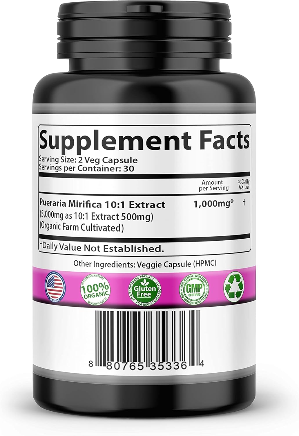 Organic Pure Pueraria Mirifica Supplement 500mg Root Extract Powder Capsules for Women’s Health - Imported from Thailand