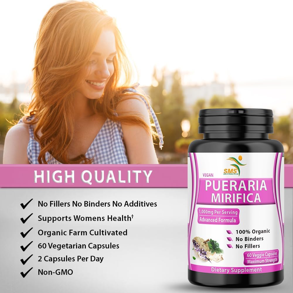 Organic Pure Pueraria Mirifica Supplement 500mg Root Extract Powder Capsules for Women’s Health - Imported from Thailand
