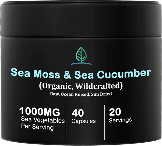 Organic Purple Sea Moss and Sea Cucumber Capsules - 500mg Sea Vegetables per Serving