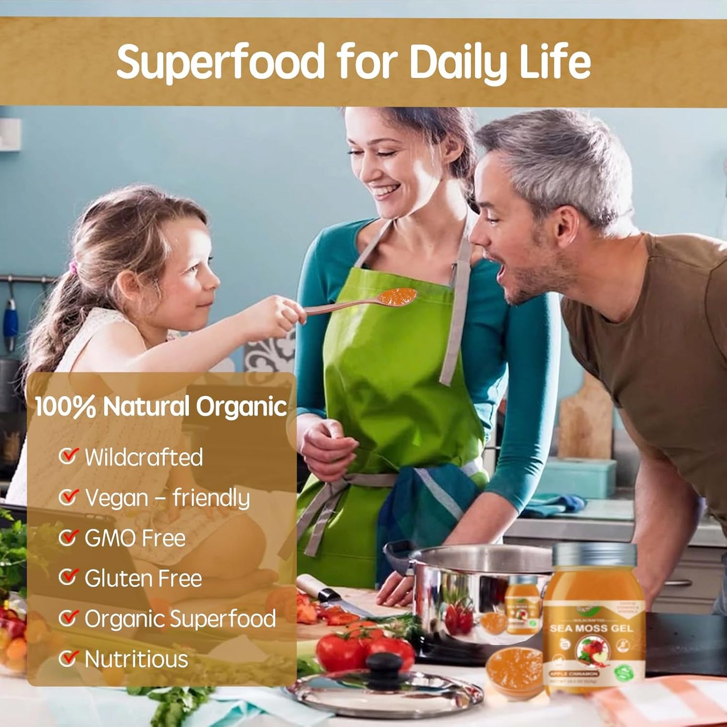 Organic QANLOI Seamoss Gel with Irish Sea Moss - Immune Support Supplement, 18.5OZ Advanced Formula (Apple Cinnamon)