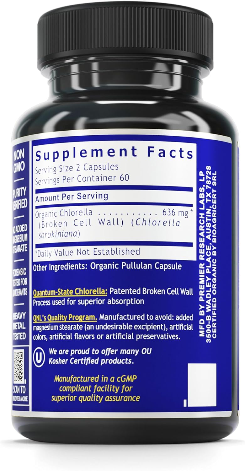 Organic Quantum Chlorella Capsules - Chlorophyll Supplement for Men & Women - 120 Vegetarian Pills by Quantum Nutrition Labs