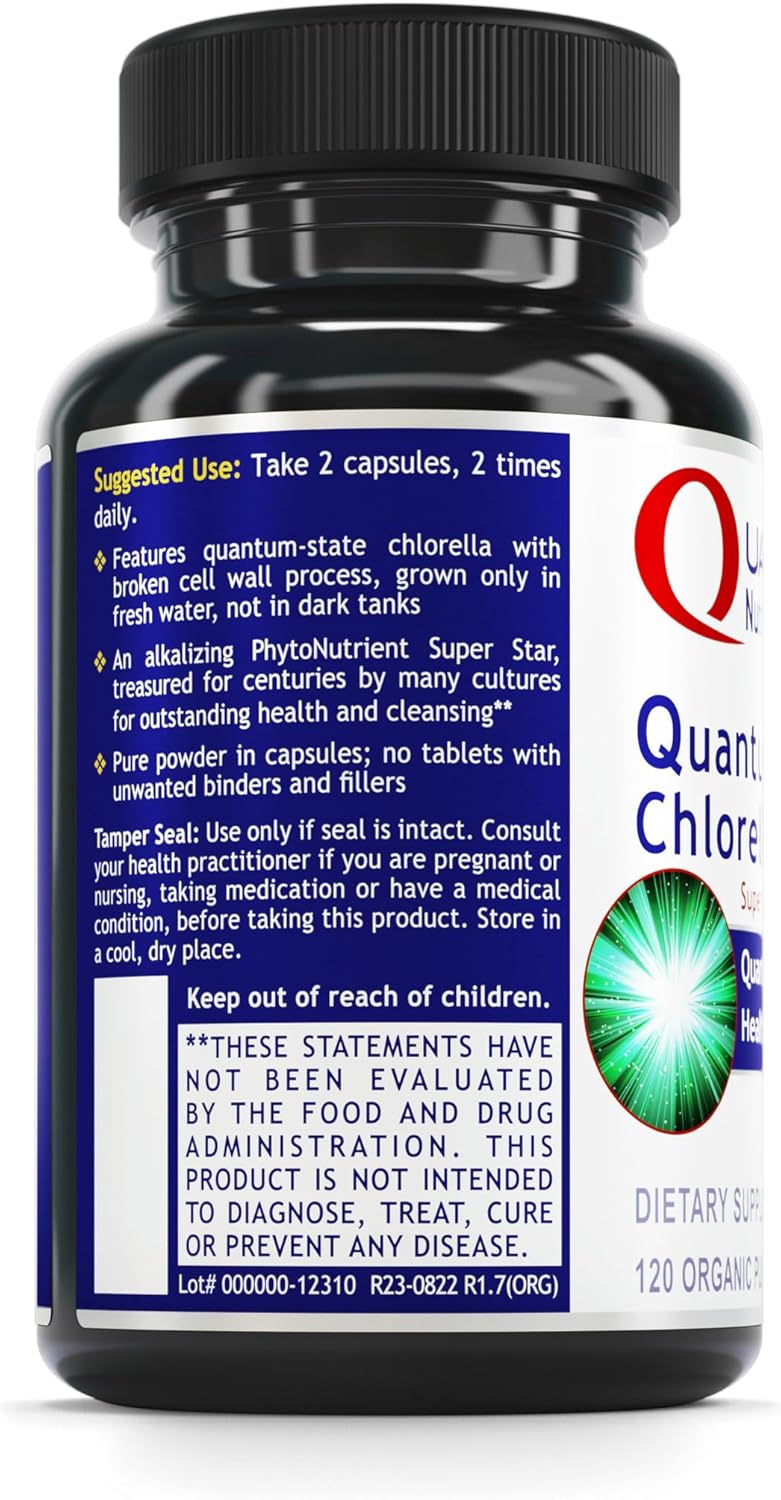Organic Quantum Chlorella Capsules - Chlorophyll Supplement for Men & Women - 120 Vegetarian Pills by Quantum Nutrition Labs
