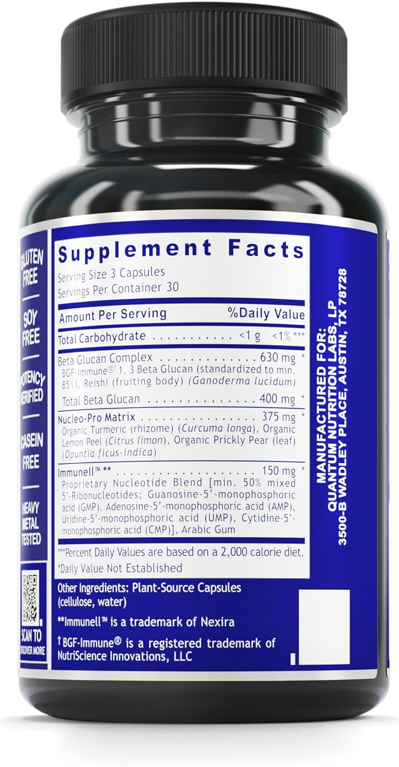Organic Quantum Nutrition Immune Support Supplement with Nucleotides & Beta Glucans - 90 Plant-Based Capsules for Natural Energy and Immunity Boost