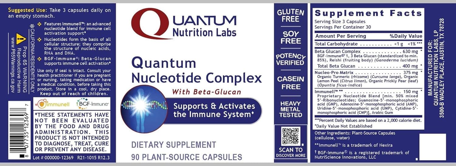 Organic Quantum Nutrition Immune Support Supplement with Nucleotides & Beta Glucans - 90 Plant-Based Capsules for Natural Energy and Immunity Boost