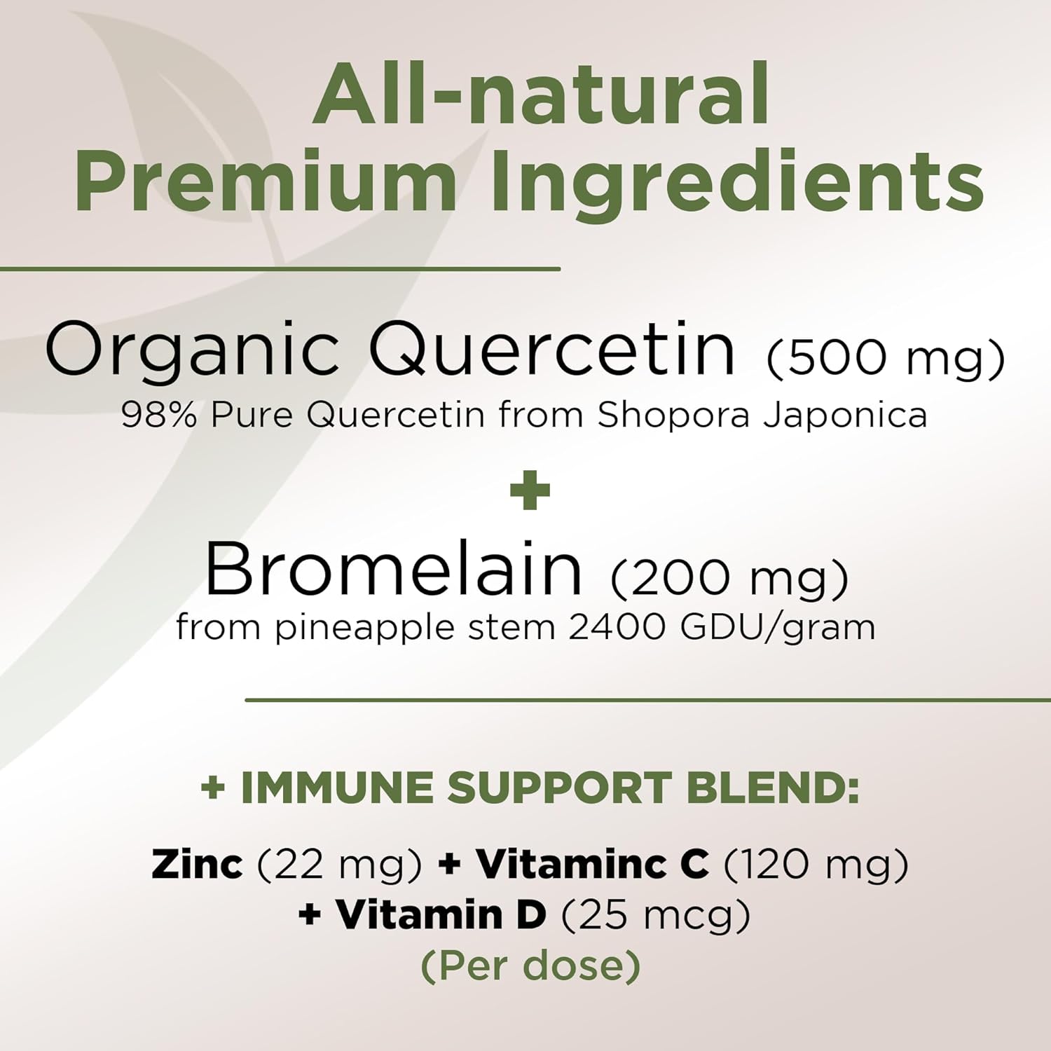 Organic Quercetin with Bromelain, Vitamin C, Zinc | Immune Support Supplement 500mg Capsules | Made in USA, Third Party Tested by Gade Nutrition
