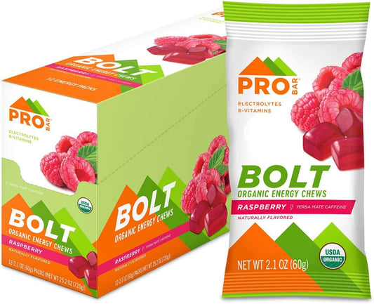 Organic Raspberry Energy Chews - PROBAR BOLT, Non-GMO, Gluten-Free, USDA Certified, Healthy Fuel Gummies with Vitamins B & C (12 Count)