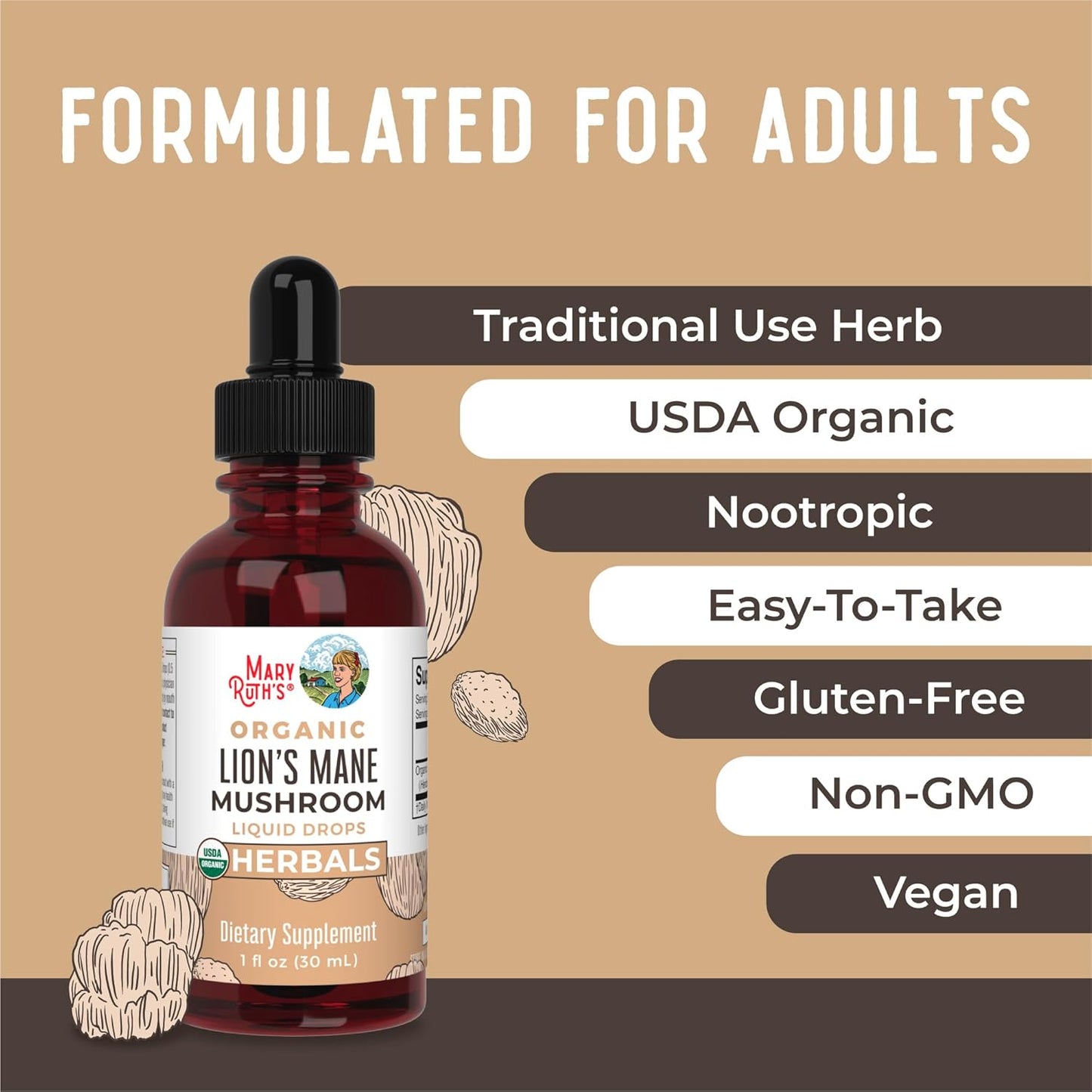 Organic Raspberry Probiotic and Lion's Mane Drops for Teens | USDA Certified | Supports Gut Health, Cognitive Function, & Wellness | Vegan & Non-GMO